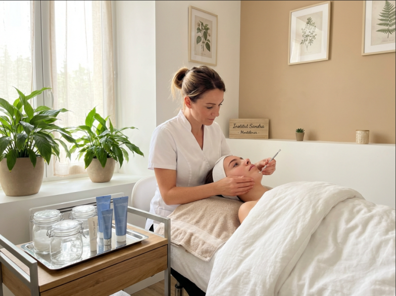 Traitement esthétique purifiant pour peaux mixtes à grasses à Montélimar : protocole complet en 5 étapes réalisé par Florence Brely et son équipe d'esthéticiennes diplômées à l'Institut Sandra, idéal pour éliminer impuretés et resserrer les pores 